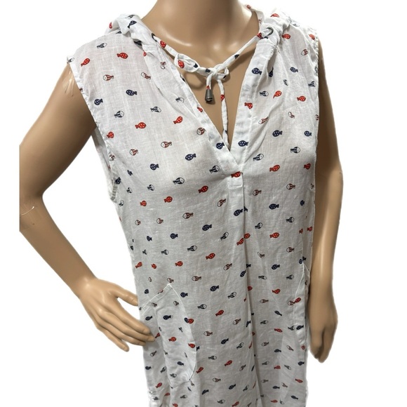 FOR CYNTHIA Coastal Lady 100% Linen Swimsuit Cover Up Pop Over Mini Beachy Sz M - Picture 4 of 12